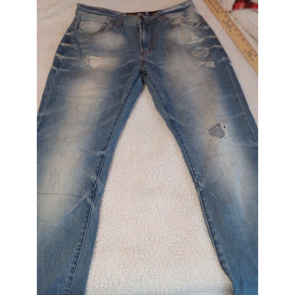 Akoo Brand Men's Jeans 34x32 Distressed‎ Denim blue Jeans